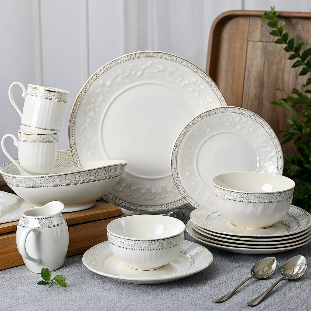 Elegant white porcelain dinnerware set
